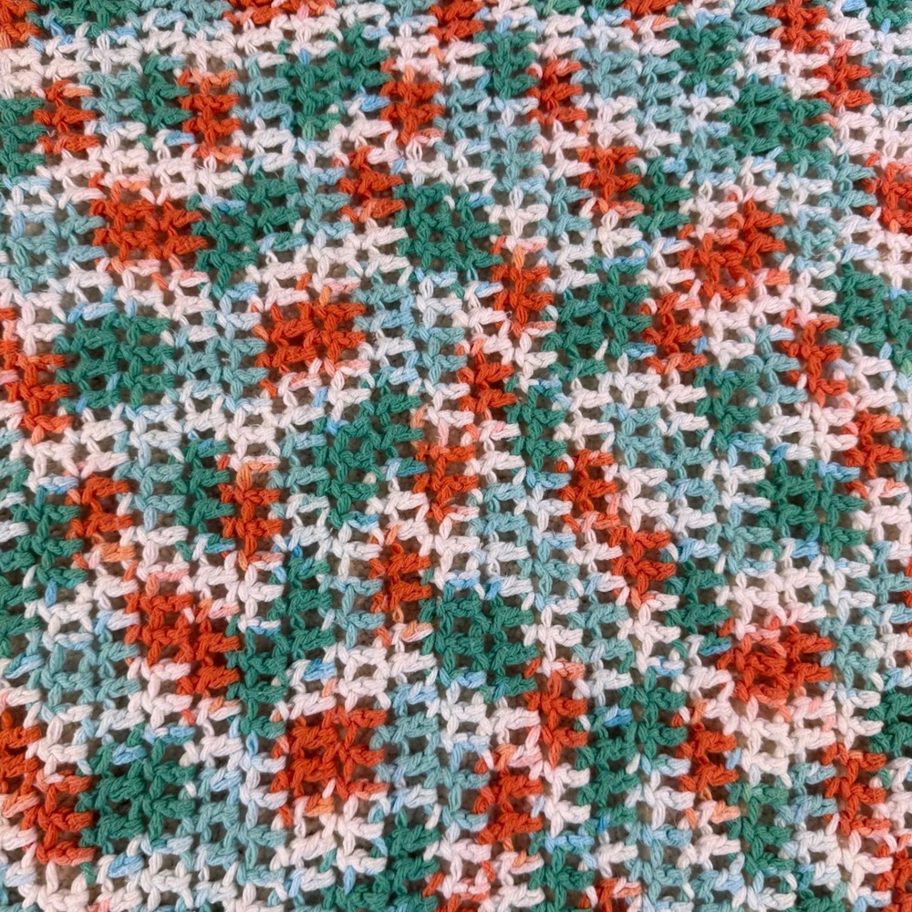 Handmade Crocheted Baby Blanket Knit‎ Throw Orange Green White Kids Nursery